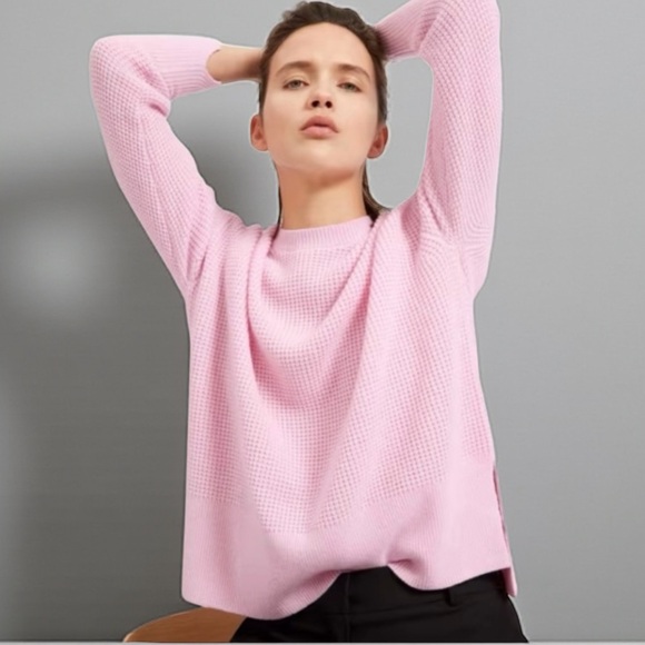 New!EVERLANE THE CASHMERE WAFFLE PINK SQUARE CREW OVERSIZED SWEATER